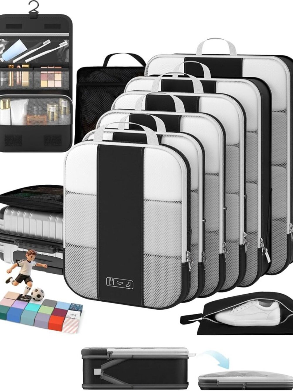 10-Pack Compression Packing Cubes for Travel, Expandable Luggage Organizers